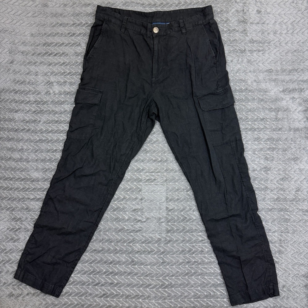 Caribbean Linen Chino Pants Mens 34x30 Black Drawstring Waist Casual Beach Boho